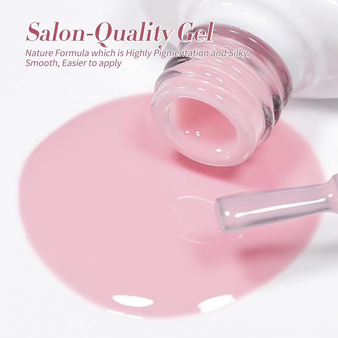 Born Pretty Jelly Pink Gel Nail Polish Set,Valentine's Day Nude Pink Translucent Gel Polish,6 Transparent Sheer Colors Soak Off U V Light Cure Gel Polish Kit Nail Art Manicure DIY Kit Home Salon 7ML