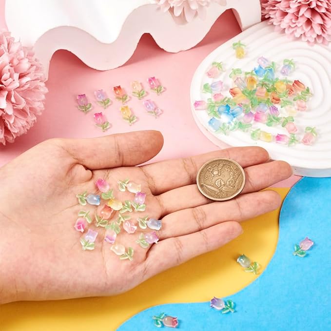 160Pcs Glow in The Dark Tulip Nail Charms Luminous Tulip Flower Nail Art Charms 3D Flower Nail Art Decoration for Manicure