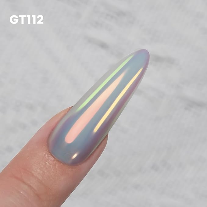 Yokefellow GleamTap Cushion Aurora Chrome Nail Powder -Mermaid Aurora Effect,Nail Art Glitter Decoration for Home DIY Salon Manicure (GT112 Golden Hour/Purple Blue with Light Orange Sheen)