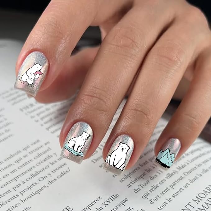 PH PandaHall 3pcs Polar Animal Nail Stamping Plates Seal Nail Art Stencils Polar Bear Nails Image Plates Glacier Nails Stamper Plate Aurora Manicure Art Templates for Women Manicures Salon Design