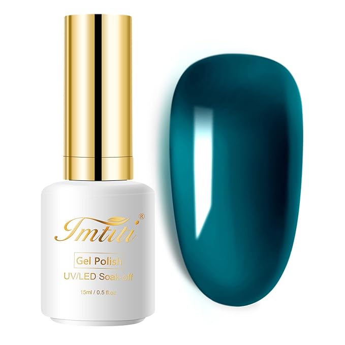 Imtiti Aegean Blue Gel Nail Polish, 0.5 fl oz Translucent Blue Green gel polish Color Soak Off UV Lamp Nail Art Manicure Salon DIY Nail Design Christmas Halloween Decoration