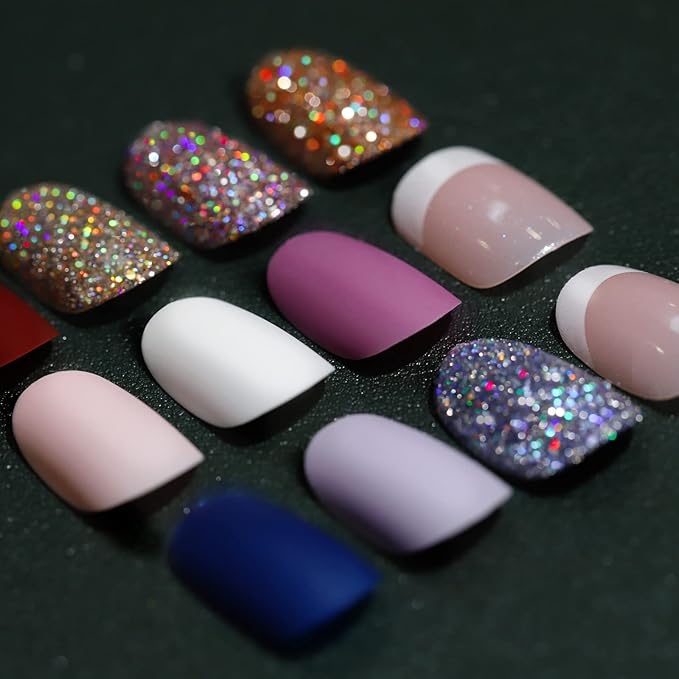 Teenitor Matte Press on Nails, 288pcs Acrylic False Nails, Short Round & Square French Design, Full Cover, 10 Sizes, DIY Starter Kit
