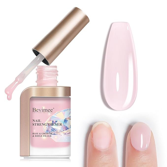 Nail Strengthener and Growth Natural Nails Hardener Pink Nail Repair Strengthening Polish Ridge Filler for Weak and Damaged Nails 12ML