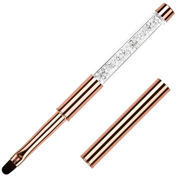 1Pcs Oval UV Gel Nail Brush Rhinestone Handle Professional Nail Art Tools Size 8 Rose Gold
