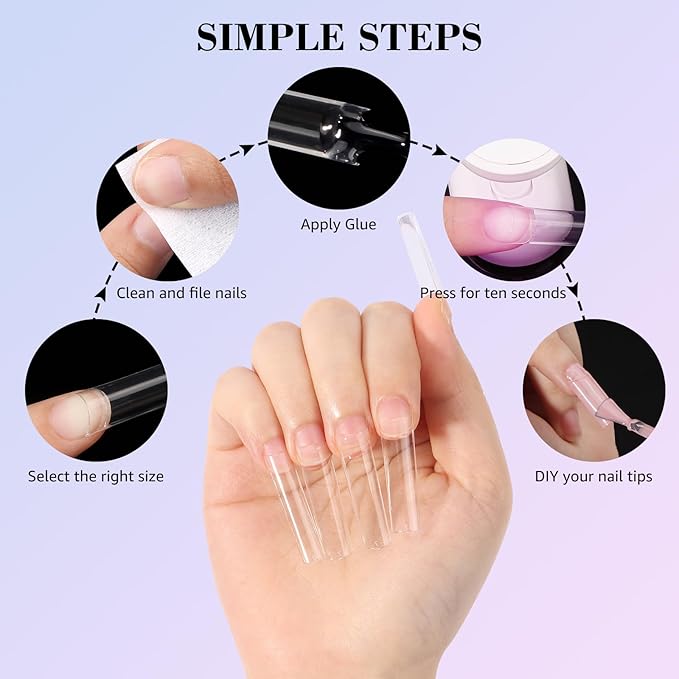LIONVISON Tapered Square No C Curve Nail Tips, Half Cover Square Shape Clear Nail Tips For Acrylic Nails Long French Fake Nail Tips With Box For Nail Salons Home Diy