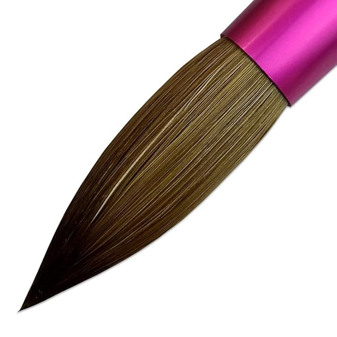 PANA Pure Kolinsky Hair Acrylic Nail Brush - Round Shape Pink Ferrule with White Swirl Blue Handle (Size 14)