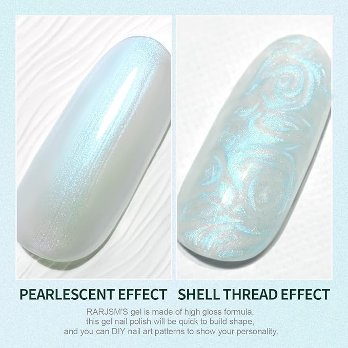 RARJSM Pearl Gel Nail Polish, Glitter Gel Polish Shimmer Mermaid NailGel Soak Off for Salon Home DIY Manicure Use