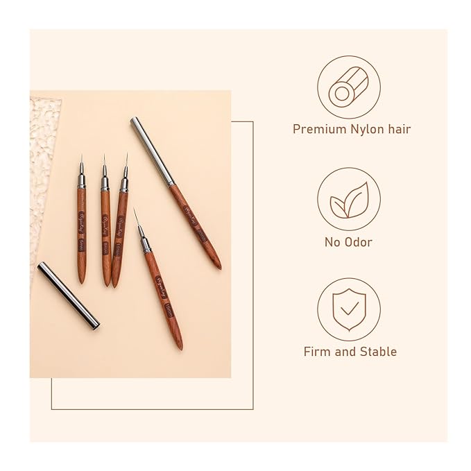 5PCS Wooden Nail Art Brush - Liner Brush For Nail Gel Fine Drawing,Thin Liner Nail Brush Set Size 5/8/11/15/20mm Striper Brushes Set Christmas Gift for Women