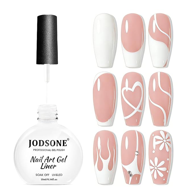 JODSONE White Swirl Nail Art Liner Gel Polish,10ml Classic Color 3D Nail Art Pens Effect Nail Print Design with Thin Brush for French Tips Manicure Painting DIY at Home - LB02