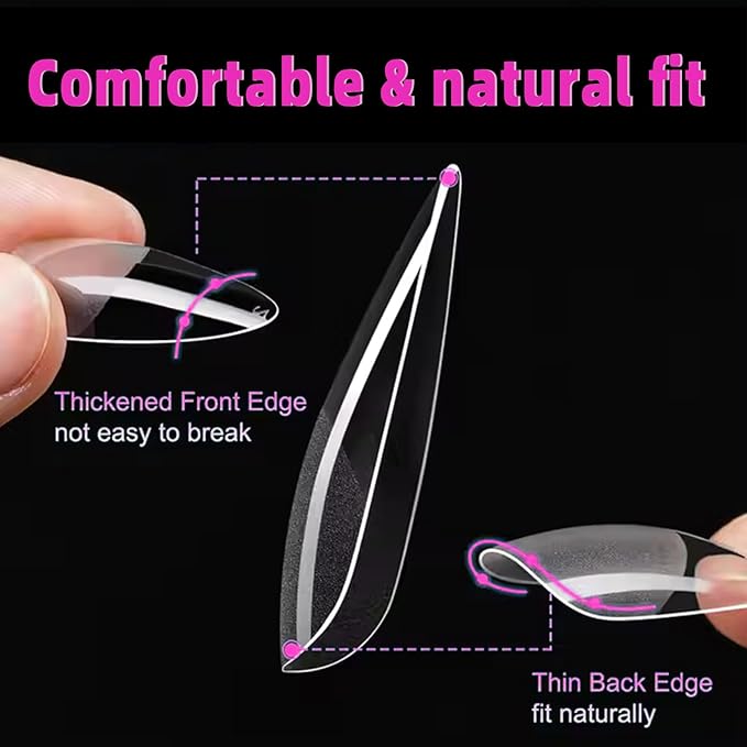 AddFavor 600pcs Almond Nail Tips Medium Fake Nails - Soft Gel Nail Tips Almond Shape Clear Acrylic Nails Tips for Nail Extensions, 12 Sizes Gel Nails Press ons Manicure Salon Home DIY