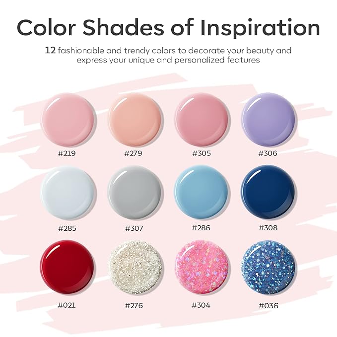 modelones Poly Extension Gel Kit 12 Colors Poly Nail Set All Seasons Colors Nude Pink Blue Glitter Builder Nail Gel French Manicure DIY Gifts for Women
