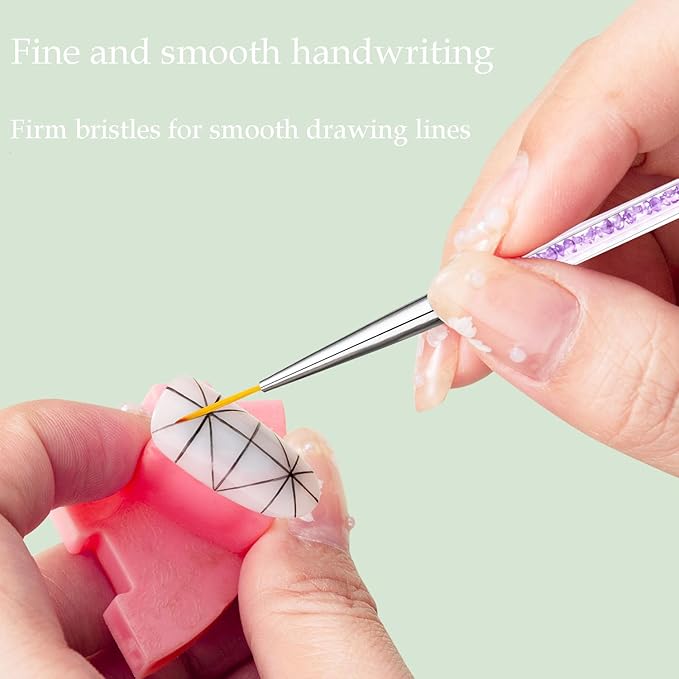 5 Double-Ended Acrylic Nail Brushes & 3 Liner Pens, 5/7/10/12/15 Nail Tracing & Dotting Brushes, Thin Detail Precision Drawing Brushes for Gel Polish(8pcs)