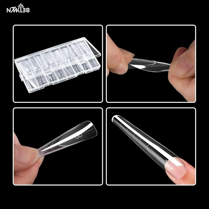 NMKL38 Diy 150PCS Clear Dual Nail Forms Full Cover Nail Mold Tips Arched Almond Acrylic Nail Extension Tools for Poly Gel Nail Art Salon