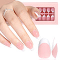 AILLSA French Gel Nail Tips, 180 Pcs Pink French Tip Press on Nails Short Almond, Pre-Applied Primer & Base Coat, No Need File, Soft Nail Tips, Fake Nails for Nail Art DIY 15 Sizes