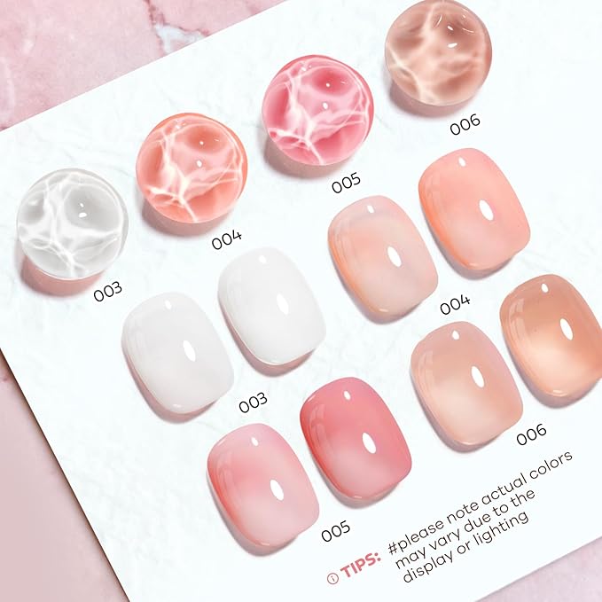 AZUREBEAUTY Jelly Sheer Nail Polish Set (4 Colors + Top Coat), Milky Nude Pink Natural Look, Quick Dry, No Lamp Needed, Easy DIY Manicure