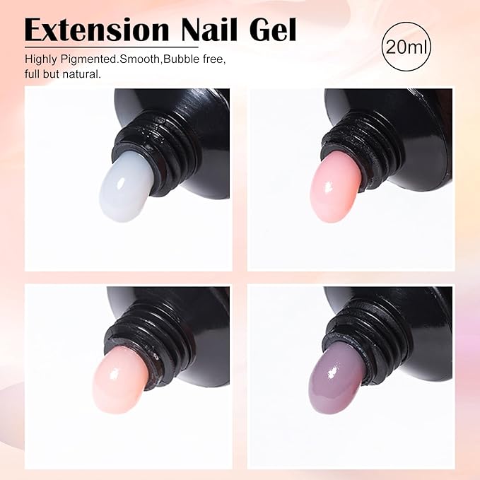 10PCS Poly Extension Gel Nail Kit White Skin Tones Brown Collection Nude Poly Nail Gel Starter Kit for Nails, Nail Art Tools Design Beginner Kit