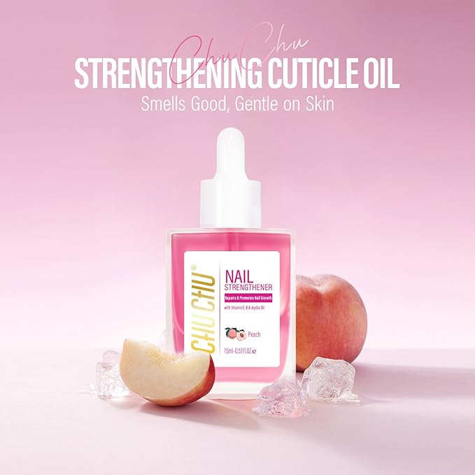 CHUCHU Nail Cuticle Oil Strengthener - Peach Scent Repair Growth Moisturizing Treatment - Natural Jojoba Vitamin B & E for Dry Cracked Nails