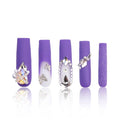 LOVFUL Press on Nails Mystique Veil Purple| Handmade with Full Covered Crystals| Reusable Fake Nails| Square Mid length 1.7in| H108-S