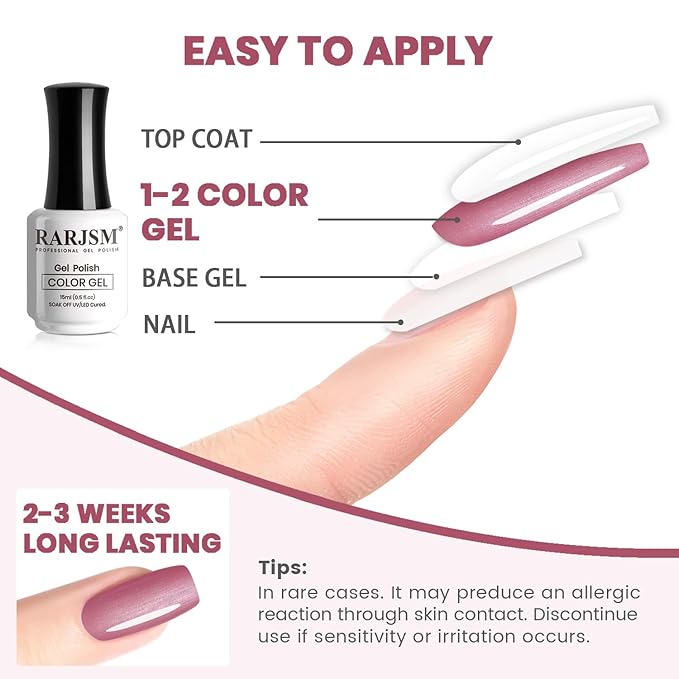 RARJSM Nude Carnation Pink Gel Nail Polish with Silver Pearl Glitter Finish Sheer Jelly Shimmer Gel Polish 15ml UV LED Soak Off Soft Color Home Salon French Manicure Varnish Curing Requires