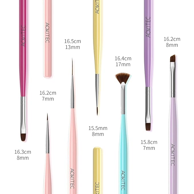 Aokitec 7 Pcs Nail Art Brushes Set, Professional Nail Paint Brush Kit,Manicure Detail Design Tools for Painting Carving,Extensional,Builder Gel DIY