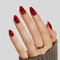 LAMIMOSA 32Pcs Bright Red Cat Eye Press On Nails Short Almond – Sparkly Red Fake Nails in 16 Sizes, Soft Gel Glittery Glue on Nails Kit, RUBY