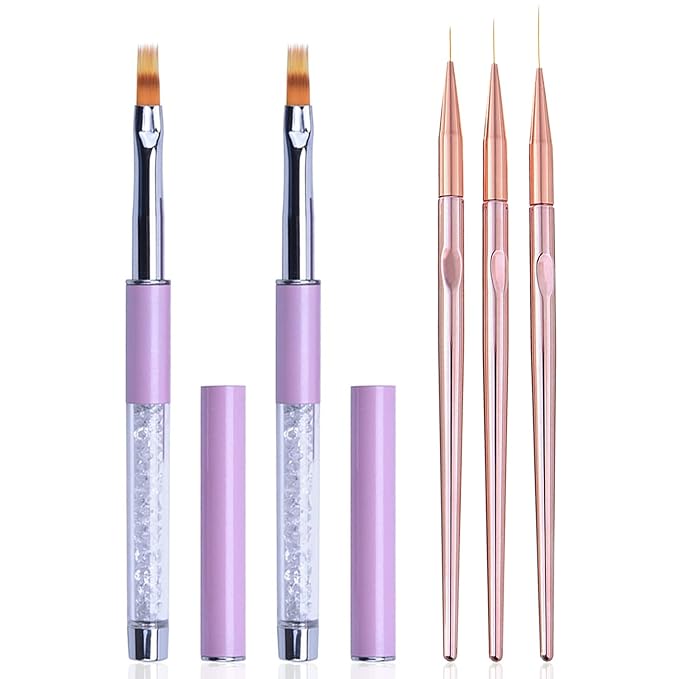 SILPECWEE 5Pcs Ombre Nail Brush Nail Detail Brush Nail Art Brushes Nail Design Brushes Nail Painting Liner Brush for Acrylic Nails Thin Nail Pen Nail Art Tools