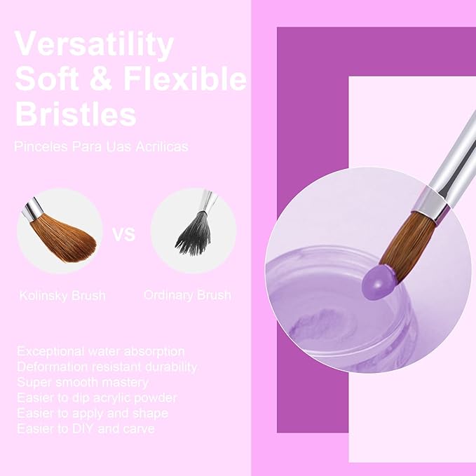 6PCS Kolinsky Nail Art Brush Set, 4/8/10/12/14/16. Oval Shaped Acrylic Powder Nail Design Tools for Professional Manicure DIY Home