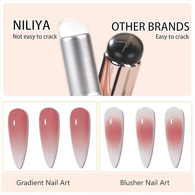 Silicone Chrome Nail Powder Applicator, 2PCS Ombre Brush Nail Art Tools for Beginners