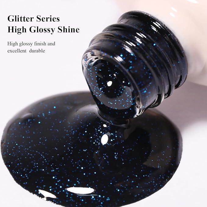 Imtiti 10ml Blue Glitter Gel Nail Polish Long Lasting Soak Off UV Led Gel Polish Salon DIY at Home Gift for Women 1Pcs