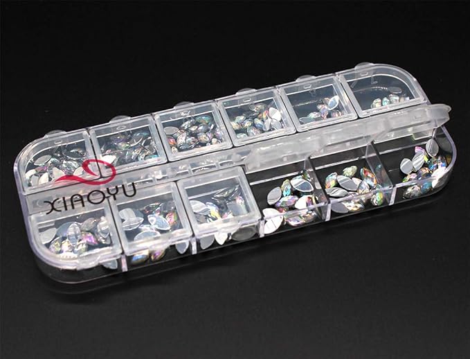 Xiaoyu 5 Boxes Nail Art Rhinestones Kit Nail Rhinestones Multicolor Nail Studs Horse Eye Rhinestones for Nail Art Decorations Supplies with 2PCS Tweezers, C