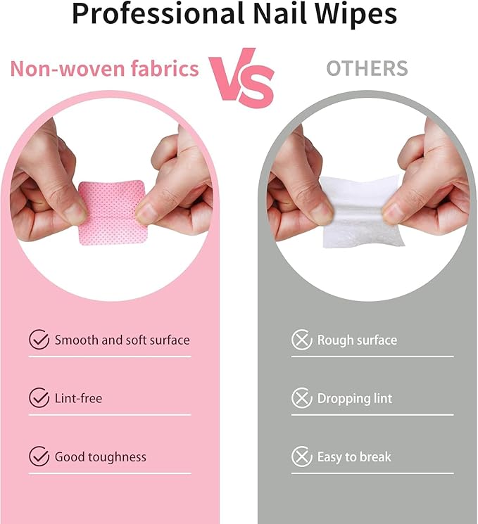 1500 PCS Lint Free Nail Wipes,Non-Woven Fabric Nail Cleaning Pads Lash Extensions Glue Cleaning Wipes,Nail Care Set (Pink)