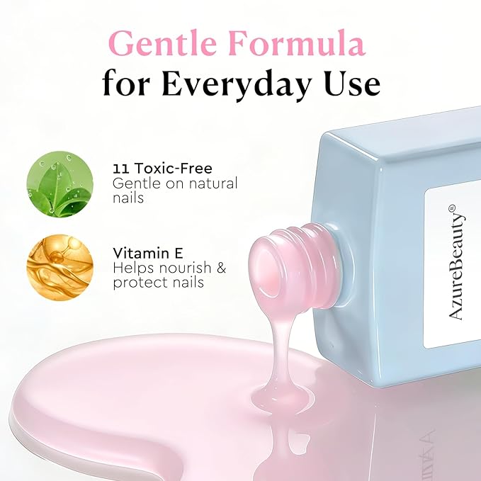 AZUREBEAUTY 15ml Rubber Base Builder Gel Polish for Nails, Nude Pink Rubber Base Coat, Self-Leveling Apex Building Nail Strengthener, Long Lasting Soak Off UV LED for Thin Weak Brittle Nails