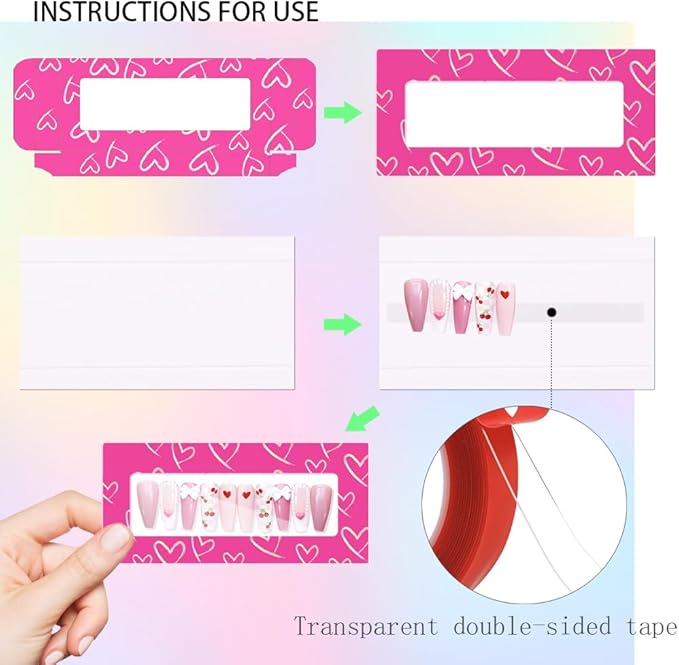 74PCS Press on Nails Packaging Box Set Includes 35PCS Empty Nail Package Box 35PCS White Background Paper 1 Double Sided Tape and 3 Thank You Stickers for Press on Nail Business