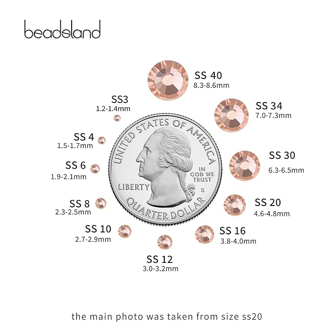 beadsland Flat Back Crystal Rhinestones Round Gems for Nail Art and Craft Glue Fix,Champagne (1.9-2.0mm) SS6/1440pcs