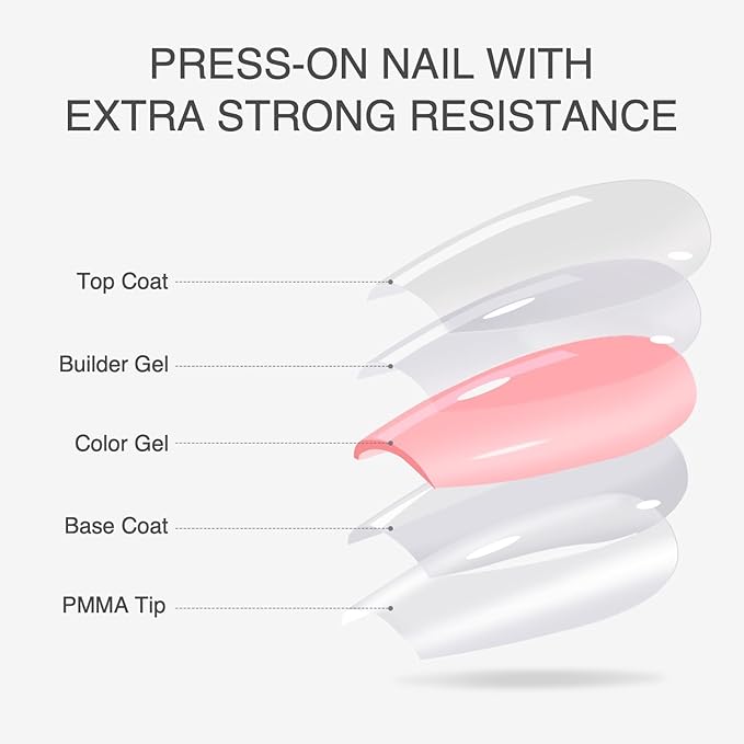 VSALON Almond Short Press On Nails, Milky White Light Curable Sheer Jelly Finish False Nails, Reusable Gel Glue on Nails Kit with Glue - 32 pcs in 16 Sizes