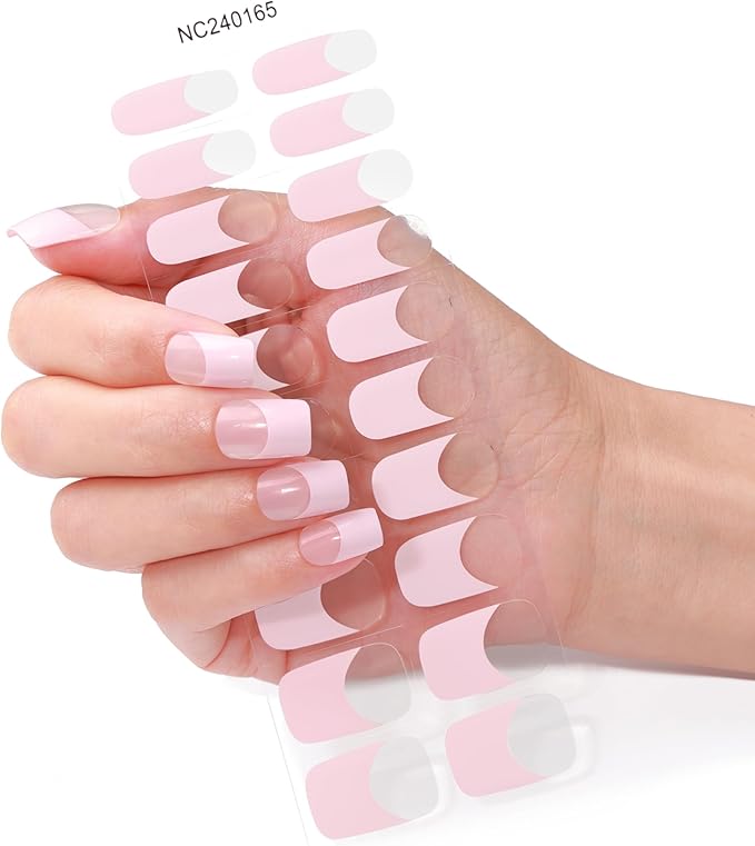 French-Inspired 20pcs Semi Cured Gel Nail Strips - Salon-Grade DIY Wraps with Glaze Texture, Easy Application, UV Light Required for Classic Nails