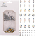 60pcs 6 Different Designs Flatback White Opal Nail Crystal Gems Shaped and 480pcs Round Diamond Rhinestones Assortment for Nail Decoration Charms