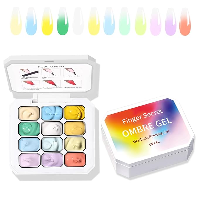 Pat Painting Gel Gradient Nail Art 12 color Ombre Nail Polish With 100pcs Nail Sponges & Grabbing Pen For Completion Of Painting Glue For Nail Art Complex Design (c1)
