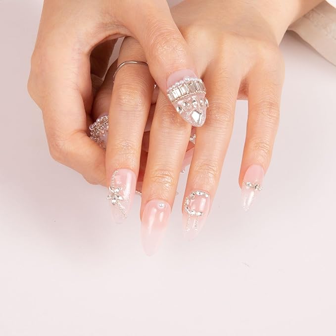 LOVFUL Press on Nails Chandelier | Handmade with Full Covered Crystals | Reusable Fake Nails | Almond Regular 1.0 in | H311-L