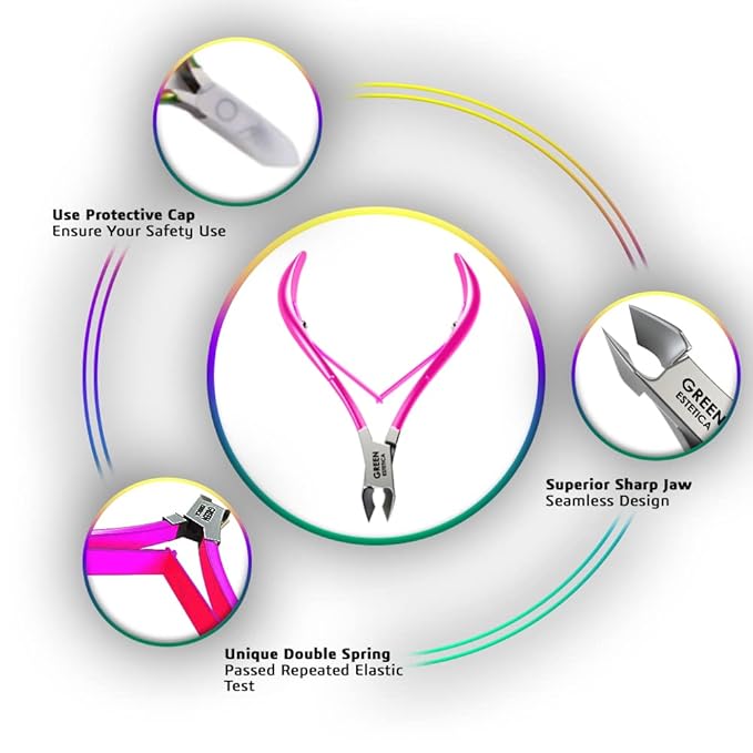 Professional Cuticle Trimmer with Cuticle Pusher Nail Cuticle Remover Nipper Silver Stainless Steel Sharp Blades Manicure Tools with Double Spring Nail Care Pedicure Nail Tools Home Spa (Pink)