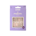 KISS Majestic, 30 Pcs Press On Nails, Medium Coffin Fake Nails, Pink Butterfly Glitter Design with Gems, Reusable Stick On Extensions Full Cover Kit with Glue, Adhesive Tabs, Manicure Stick & File