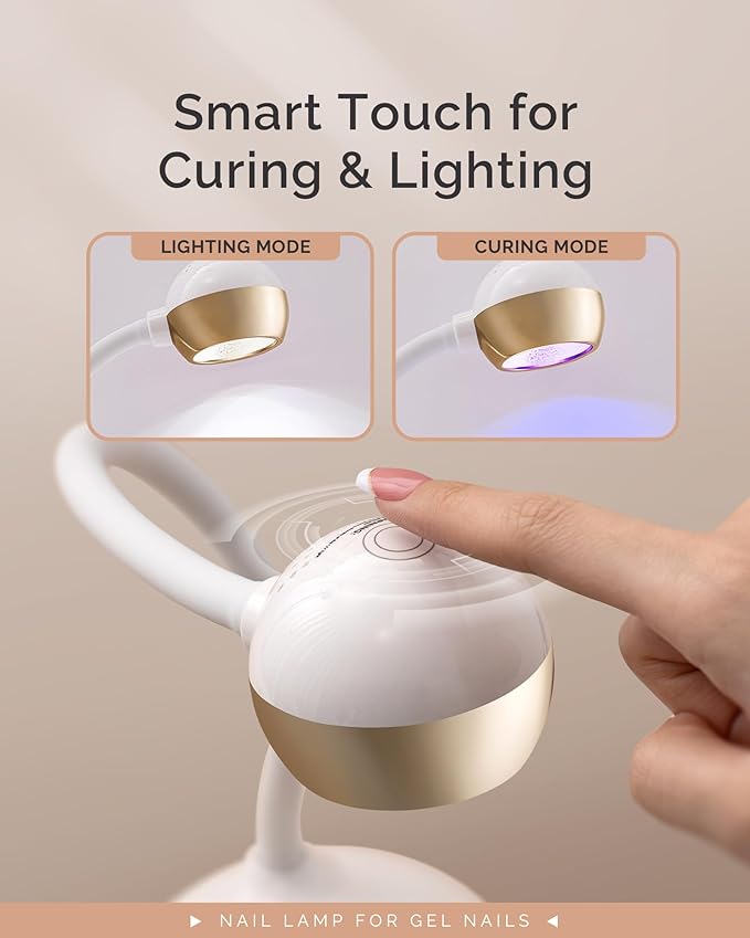 MelodySusie Gooseneck Cordless UV Nail Lamp with Adjustable Light Angle, S-Pro09M 2-in-1 Rechargeable Fast Curing Nail Dryer Cures All Gels, Especially Rhinestone Glue & Liner Gel Polish