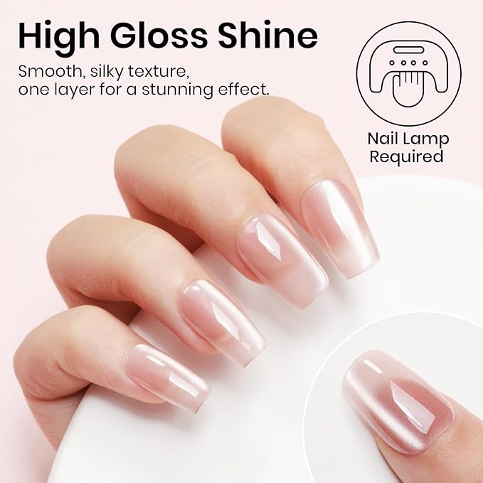 MIZHSE Pink Cat Eye Gel Nail Polish, 12mL, Glossy Finish, Cat Eye Effect with Magnet, Non-Toxic, Salon Quality, DIY Home Manicure