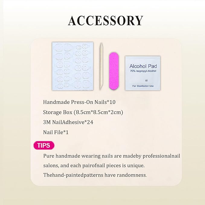 Red Cherry Press on Nails Handmade Long Square Fake Nails 3D Pearl Steel Ball Charms Designs Thicked French Tips False Nails Handmade Press on Nails Full Cover Stick on Nails for Women (M)