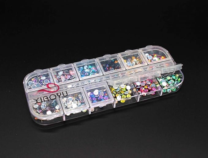 Xiaoyu 5 Boxes Nail Art Rhinestones Kit Nail Rhinestones Multicolor Nail Studs Horse Eye Rhinestones for Nail Art Decorations Supplies with 2PCS Tweezers, B