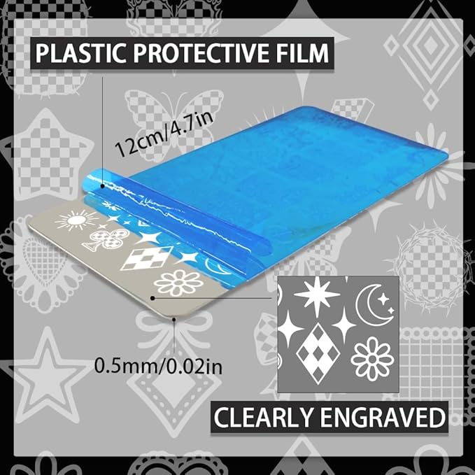 PH PandaHall 3pcs Plaid Nail Stamping Plates Checkerboard Nails Art Stencils Tartan Nail Art Templates Hart Star Image Plates for Women Manicures Salon Design