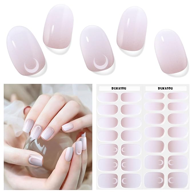 Semi Cured Gel Nail Strips, 28 pcs Gel Nail Stickers Work with Any UV Lights, Long-Lasting Nail Wraps, Stick on Nails for women Easy to Apply & Remove