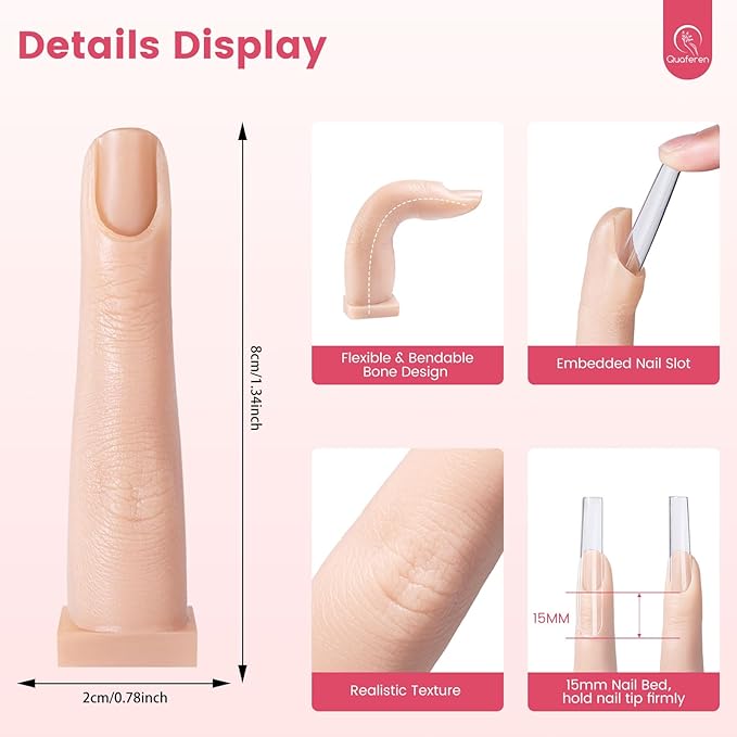 Deciniee Upgraded Square Base fake finger 2PCS Silicone Practice Fingers for Acrylic Nails Flexible Nail Practice Finger Soft Nail Training Model Mannequin Finger for DIY Nails Practice（N0.1）