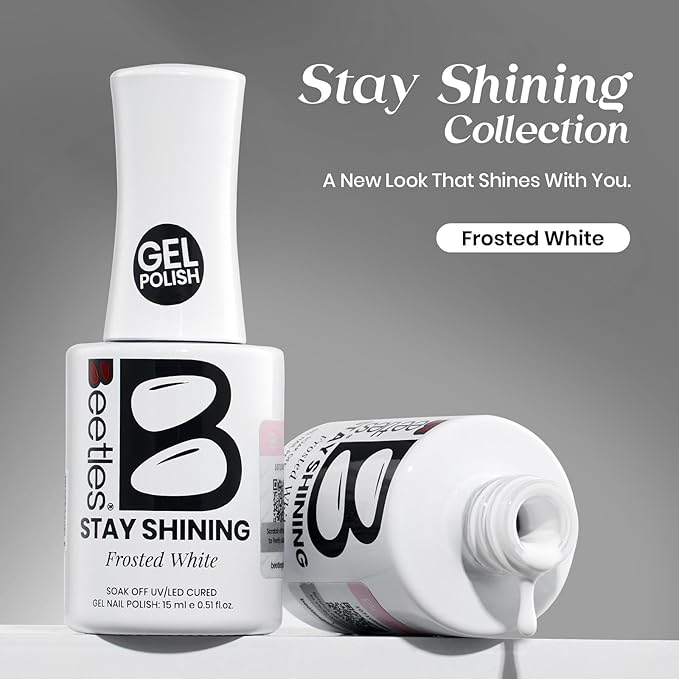 Beetles White Gel Nail Polish - FrostedWhite 15ML/0.51Fl Oz, Milky White Gel Polish, Same Color Same Bottle STAY SHINING, Soak Off UV LED Lamp French Nails Art, Manicure Salon DIY Home White Nails