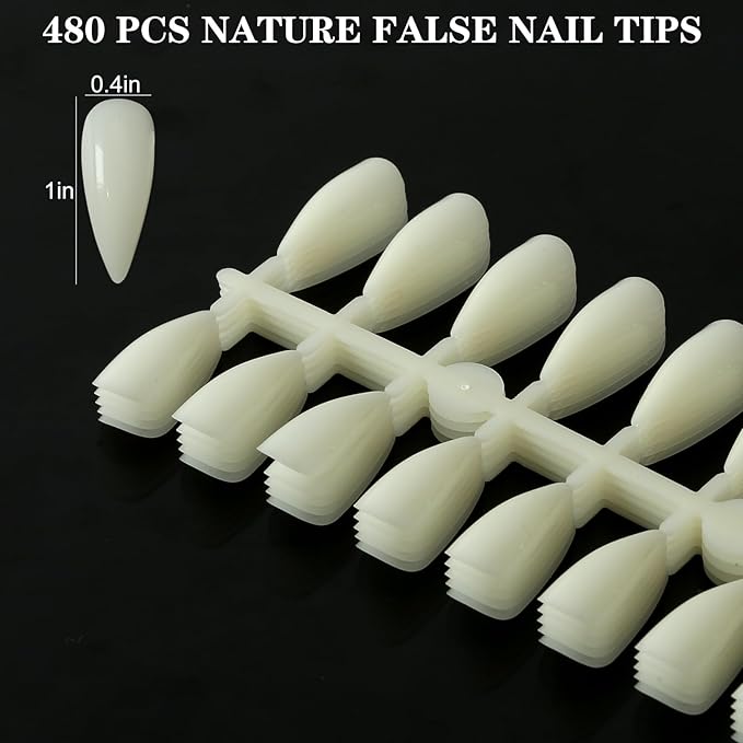 480PCS Nail Color Display Tips,Almond Shaped Premium Acrylic False Nail Tips for Gel & Regular Polish, Durable, Easy to Color – Perfect for Nail Practice & Professional Use(Nature)